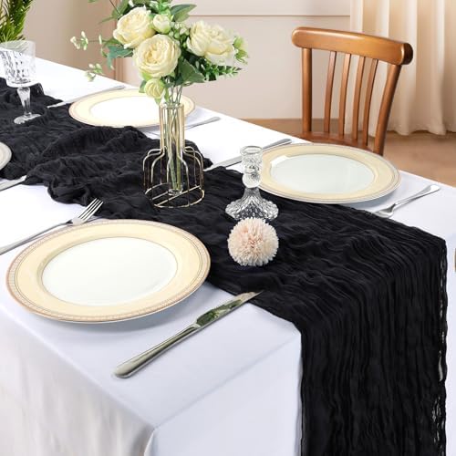 6 Pack 10Ft Black Cheesecloth Table Runner 23 x 120 Inch - Image 2
