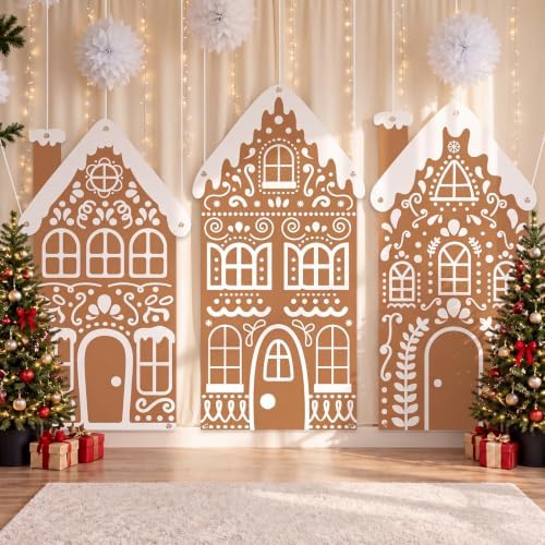 Chumia 3 Pcs Large Christmas Gingerbread House Backdrop Decorations - Image 4