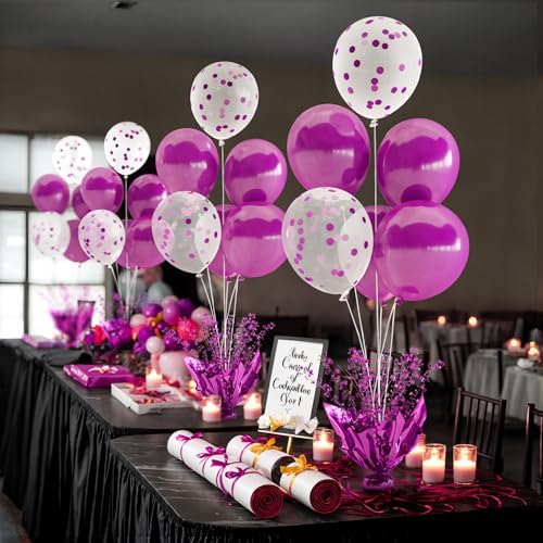 6 Set Purple Christmas Table Balloons Centerpiece with Purple and Confetti Balloons Stand Kit for Birthday Party Baby Shower Wedding Bridal Shower Prom Cake Table Decorations - Image 4