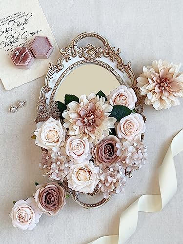 FACINOC Roses Artificial Flowers Taupe Beige Bouquets Fake Flower Box Set - Image 2