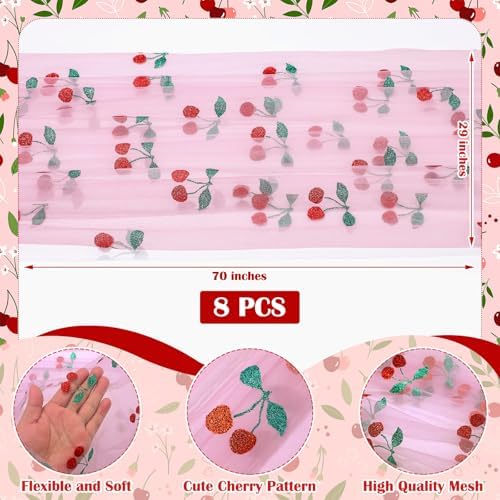 8 Pcs Cherry Table Runner Pink Sheer Lace Tablecloth 29 x 70 in - Image 2