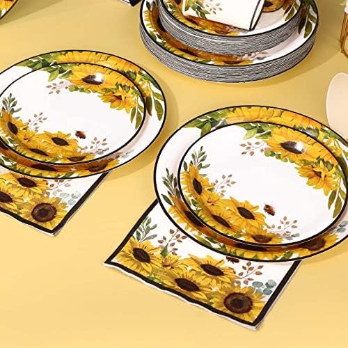Sunflower Party Decorations, Sunflower Plates and Napkins Party Supplies Serves 50, for Birthday Bee Baby Shower Bridal Shower, Easter Mother's Day, Summer Fall Thanksgiving Decorations - Image 2