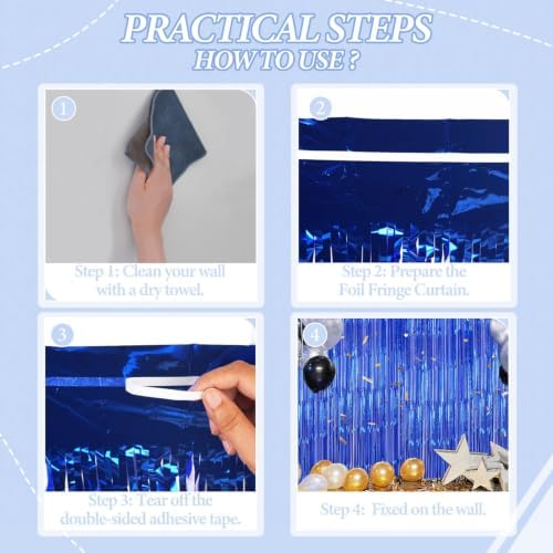DECOCKRAT 2 Pack Foil Fringe Backdrop - Royal Blue Shiny Tinsel Curtains for Party Decoration/Photo Booth Props - 3.3x6.6 FT Metallic Foil Backdrop for Birthday, Wedding, Graduation, Christmas. - Image 2
