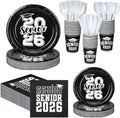 Yungyan 252 Pcs Senior 2026 Graduation Party Tableware Set Black and White Class of 2026 Grad Paper Plates Napkins Cups Forks Knives Cutlery for Graduate Party Decorations Supplies,Serve 36 by Yungyan