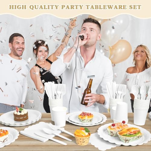 Vyntra 175 Pcs White Paper Plates and Napkins Party Supplies - Image 7