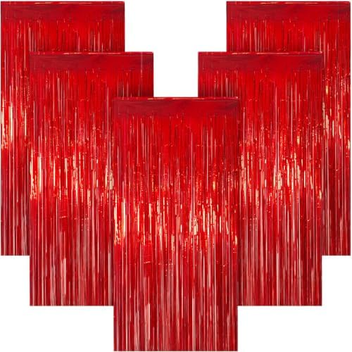 5 Pack 3.28ft x 6.56ft Shiny Red Tinsel Foil Fringe Curtains by Unknown