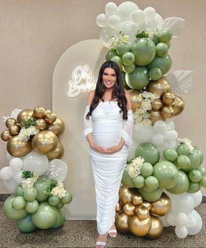 Sage green Balloons, 50Pcs 12 inch Sage Green Gold Confetti Party Balloons - Image 3