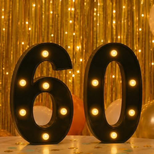 60th Birthday Decorations for Men Women, LED Light Up Numbers 60 Sign Battery-Operated Light-Up Party Decoration 60th Birthday Gifts for Women Black ZJDZTK by ZJDZTK