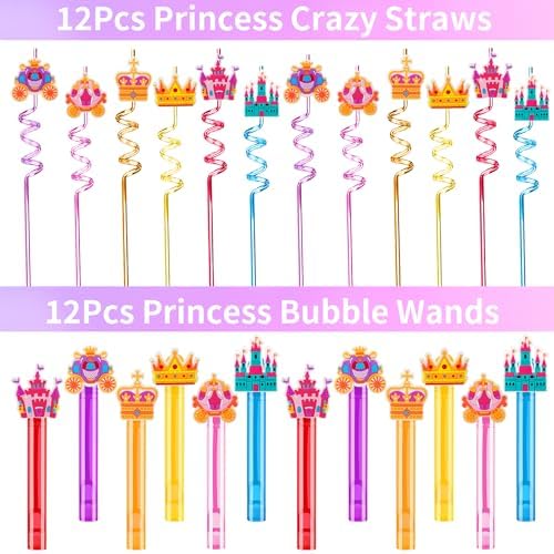 308PCS Princess Birthday Party Decorations Favors, Including Goodie Bags, Crown, Magic Wand, Straws, Bubble Wands, Stickers, Cake Toppers, Tattoo & More-Perfect for Party Decorations & Pinata Fillers - Image 5