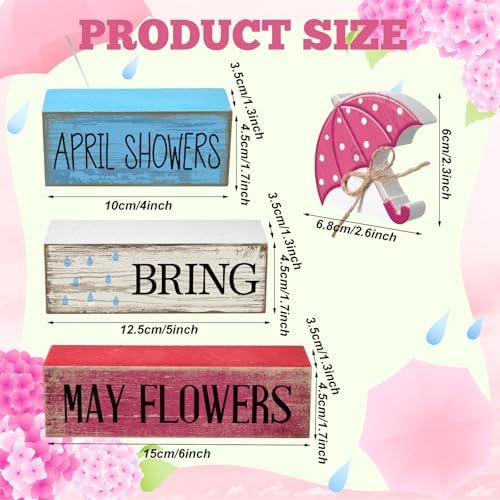 Moucuny 4 Pcs Spring Wooden Block Signs Farmhouse Table Decoration - Image 3