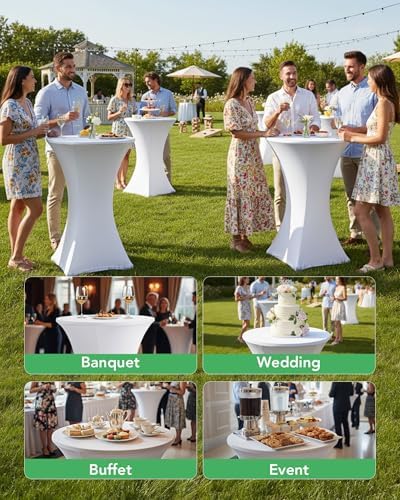KeyWave Spandex Cocktail Table Covers, 32x43 Inch, White, 8 Pack - Image 2