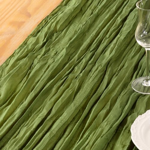 DeZerlor Olive Green Cheesecloth Table Runners 2 Pack Fall Runners - Image 5