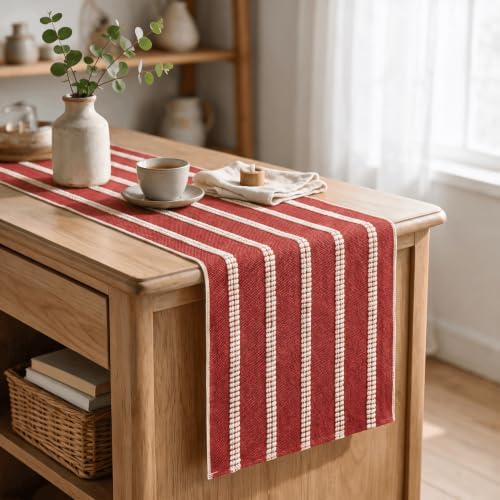 Artoid Mode Red Farmhouse Dashed Stripe Table Runner, Seasonal Holiday Christmas Boho Rustic Kitchen Dining Table Decoration for Home Party Decor 12x48 Inch - Image 3