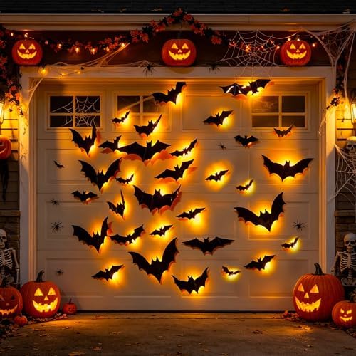 DR.DUDU 36 Pack Light Up Bats Halloween Decorations, Orange - Image 2