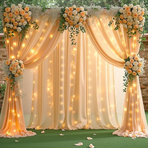 10 x 10ft Dark Champagne Backdrop Curtains with Lights String - Image 3