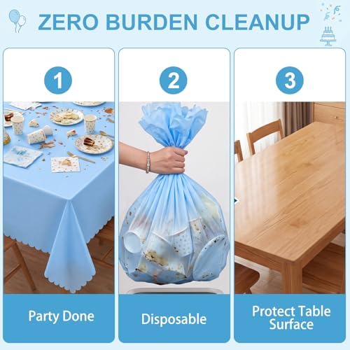 NatNarr 3 Pcs Light Blue Tablecloth, Scalloped Baby Blue Table Cloths - Image 5