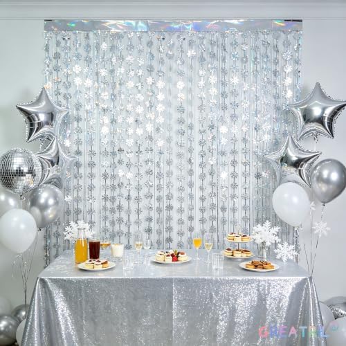 Winter Snowflake Party Streamers Backdrop Decorations 3.2ft x 6.5ft 2 Pack - Image 2