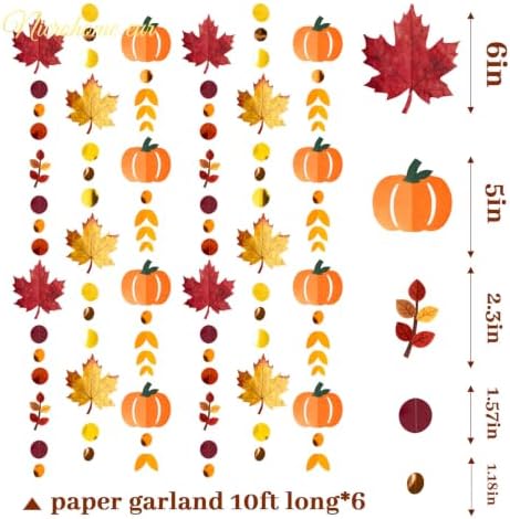 NICROHOME EUR 6PCS Fall Paper Garlands with Glitter Pumpkin Maple Leaves - Image 2