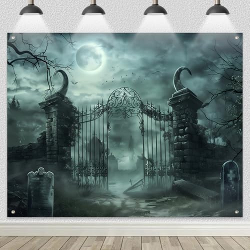 BlissYard Halloween Backdrop Banner Haunted Graveyard Gate 8x6ft by BlissYard