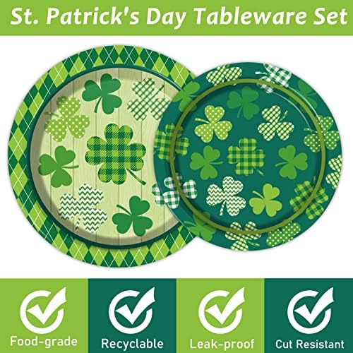 Wiooffen 96 Pcs St. Patrick’s Day Tableware Set Lucky Green Shamrock Plates Irish Festival Party Plates St. Patrick’s Day Plates and Napkins Paper Plates Napkins Forks for 24 Guests - Image 4