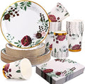 200Pcs Floral Paper Plates and Napkins Party Supplies - Bridal Shower Decorations Serves 50, Burgundy for Wedding, Birthday, Valentine's Day, Easter, Spring Party by Gudvilla