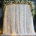 10x10ft White Backdrop Curtain with Lights String for Parites, Sheer Tulle Curtain Photo Backdrop Drapes for Wedding Baby Shower Bridal Shower Birthday Photography Background Decoration by Partisky