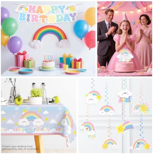 Xynic 174pcs Rainbow Birthday Decorations Complete Tableware Set, 25 Guests - Image 6