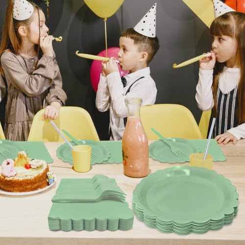 Sage Green Paper Plates and Napkins Party Supplies - Image 7