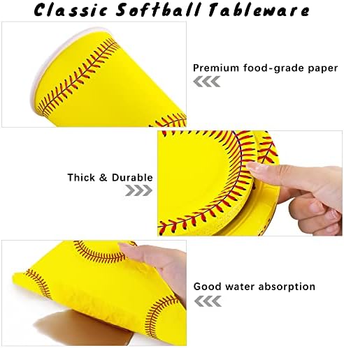 durony 144 Pieces Softball Paper Plates and Napkins Dinnerware Set Softball Birthday Party Tableware Supplies Includes Paper Plates Napkins Forks Serve 24 for Sports Party Supplies - Image 3