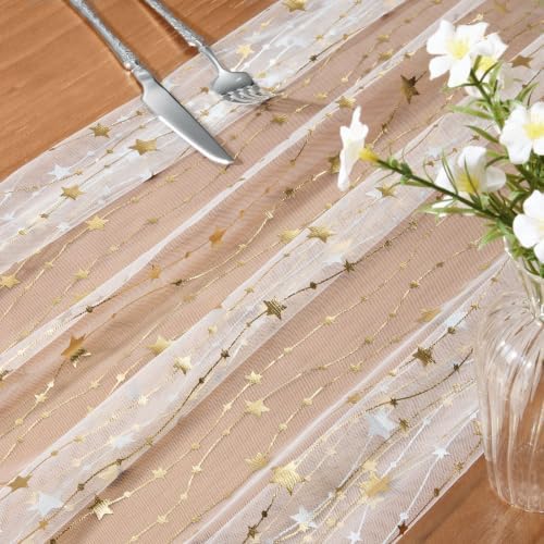 Goodluck 6pcs Table Runner with Gold Foil Stars 28x118 Inch - Image 6
