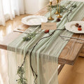 3Pcs Sage Green Cheesecloth Table Runner 120 Inches for Party Home Decor by KEKETOARRANGE