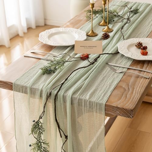 10Pcs Sage Green Cheesecloth Table Runner 120 Inches for Party Home Decor by KEKETOARRANGE