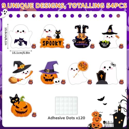 54Pcs Halloween Ghost Cutouts, Classroom Halloween Bulletin Board Decorations, Cute Ghost Paper Cut-Outs with Adhesive Points for DIY Art Craft Party Supplies Home Office Wall Door Decor (Rich) - Image 2