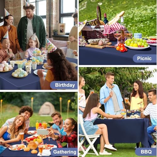 NatNarr 12 Pcs Navy Blue Plastic Tablecloths, Scalloped Blue Table Cloth - Image 7