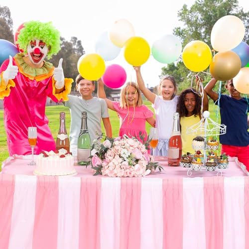 Remagr 6 Pack Pink Carnival Table Skirt Party Decorations Pink and White Striped Table Skirts Disposable Carnival Decorations for Circus Party Decor Wedding Baby Shower Supplies, 29" x 14 ft - Image 7