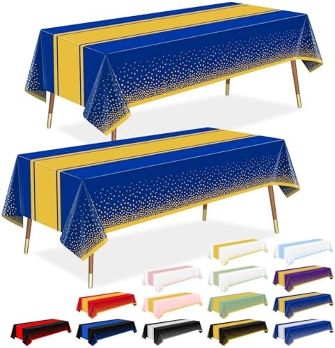 LANLISA Blue and Gold Tablecloth Graduation Decorations 2025 2 Pack, Disposable Plastic Table Cloths for Birthday Masquerade Retirement Party Decor by LANLISA