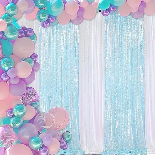 Mermaid Blue Sequin Backdrop 2 Pcs 2ftx8ft Glitter Backdrop Curtains for Mermaid Themed Birthday Party Decorations - Image 6