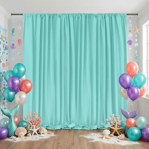 Turquoise Backdrop Curtains 20ftx8ft Mermaid Polyester Photo Drapes by SoarDream