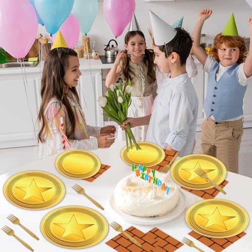 96Pcs Super Cartoon Brother Paper Plates and Napkins Video Game Theme Birthday Party Supplies Super Theme Brother Disposable Tableware Set for Gaming Birthday Baby Shower Party Decoration Serve 24 - Image 4