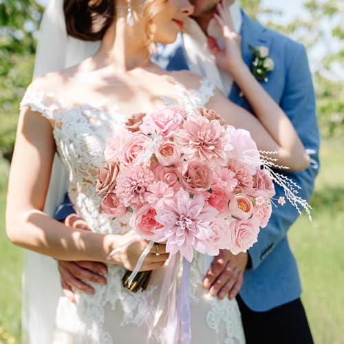 Floweroyal Artificial Flowers Fake Rose Flowers Dahlia with Stems for DIY Wedding Bridal Bouquets, Baby Shower, Floral Arrangement, Table Centerpieces, Home Decorations (Nude Color) - Image 3