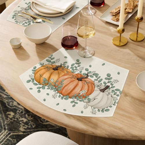 Artoid Mode Pumpkin Eucalyptus Fall Wedge Placemats Set of 4-12 x 18 Inch - Image 2