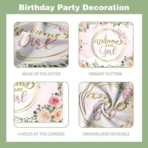 Baby in Bloom Baby Shower Decorations for Girl, Sage Green and Pink Party Supplies with 4pcs Balloon Boxes, "Welcome Baby Girl" Backdrop, Floral Tablecloth, 70pcs Balloon Garland Arch Kit - Image 3