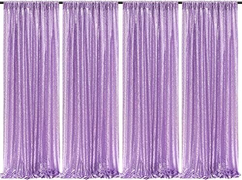 Poise3EHome Lavender Sequin Backdrop Curtain,4 Panels 2FTx8FT Glitter Background for Party Birthday Party Baby Shower Wedding Christmas Thanksgiving Halloween Holiday Festival Decor by Poise3EHome