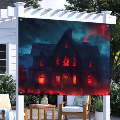 BlissYard Halloween Party Backdrop Haunted House Moon Scene 8x6ft - Image 5