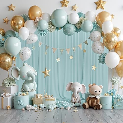 MEETSKY Light Green Backdrop for Parties Wedding Cyan Backdrop Curtains Rod Pocket Drapes Fabric Decoration for Grils Birthday Backdrops Party Baby Shower Photoshoot,5ft x 10ft,2 Panels - Image 7