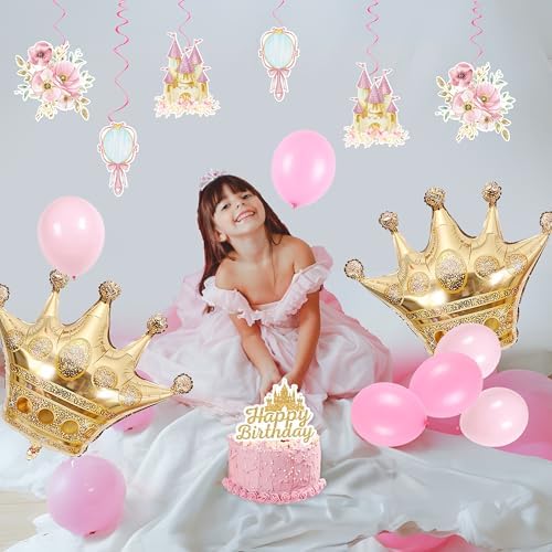 Happy Birthday Decorations For Women Men,Birthday Backdrop,Banner Balloons,Table Cloth,Paper pom poms Party Supplies for Girls Boys (Princess) - Image 5