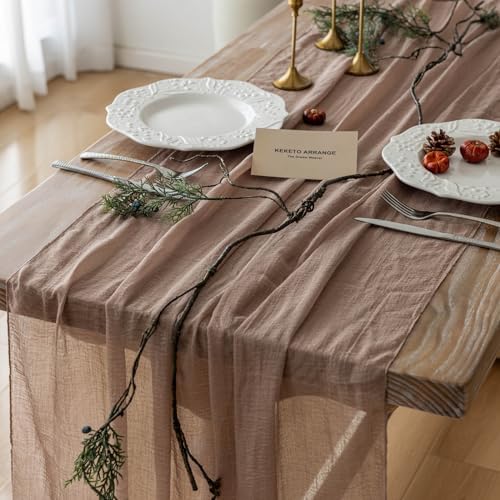 6Pcs Nude Cheesecloth Table Runner 120 Inches for Party Home Decor by KEKETOARRANGE