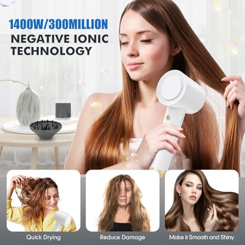Hair Dryer, Ionic Blow Dryer with Diffuser,High Speed Brushless Low Noise Small Hairdryer, Lightweight/Compact/Mini Design,110V Use for Home/Travel, Suitable for All Hair Types Women, Men - Image 3