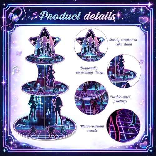 3 Tier Kpop Birthday Party Decorations Korean Pop Cupcake Stand - Image 3
