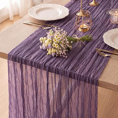 1 Pack Dusty Purple Cheesecloth Table Runner 120 Inch Boho Wedding Decor by Fixwal